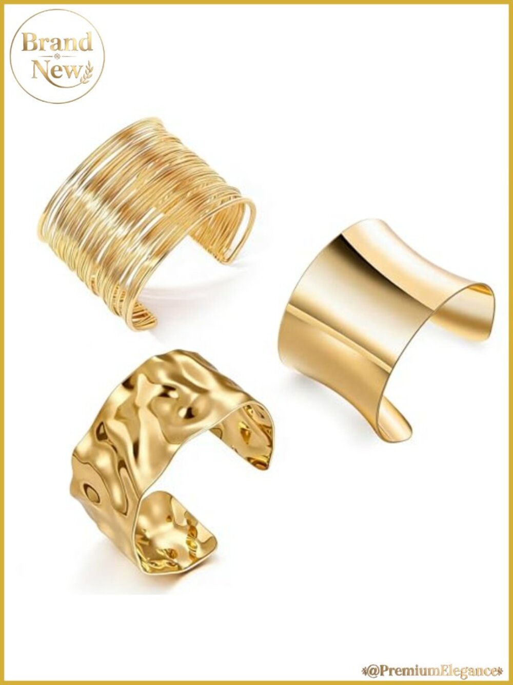 Chunky Gold Cuff Bracelets Set of 3 Women's Punk Statement Bangle